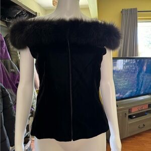 Vintage Kay Unger velvet and fox fur top
